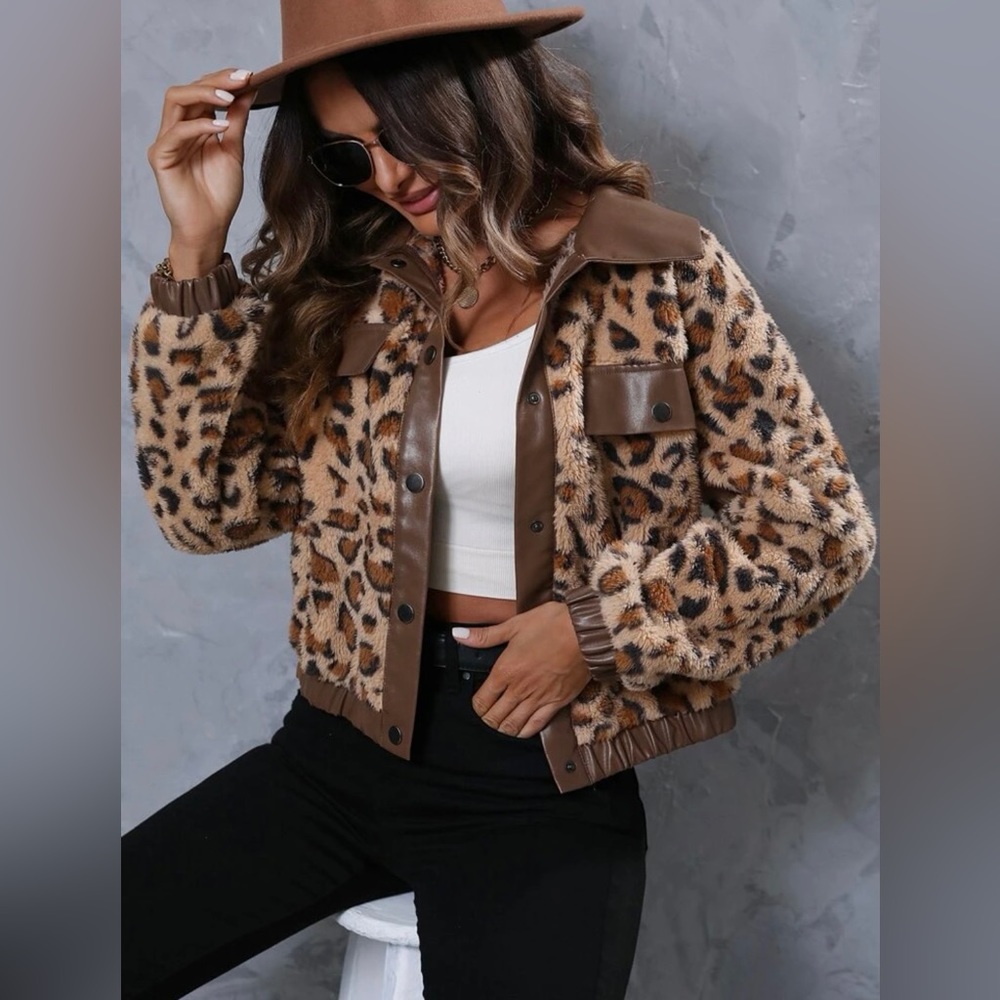 Leopard print teddy jacket